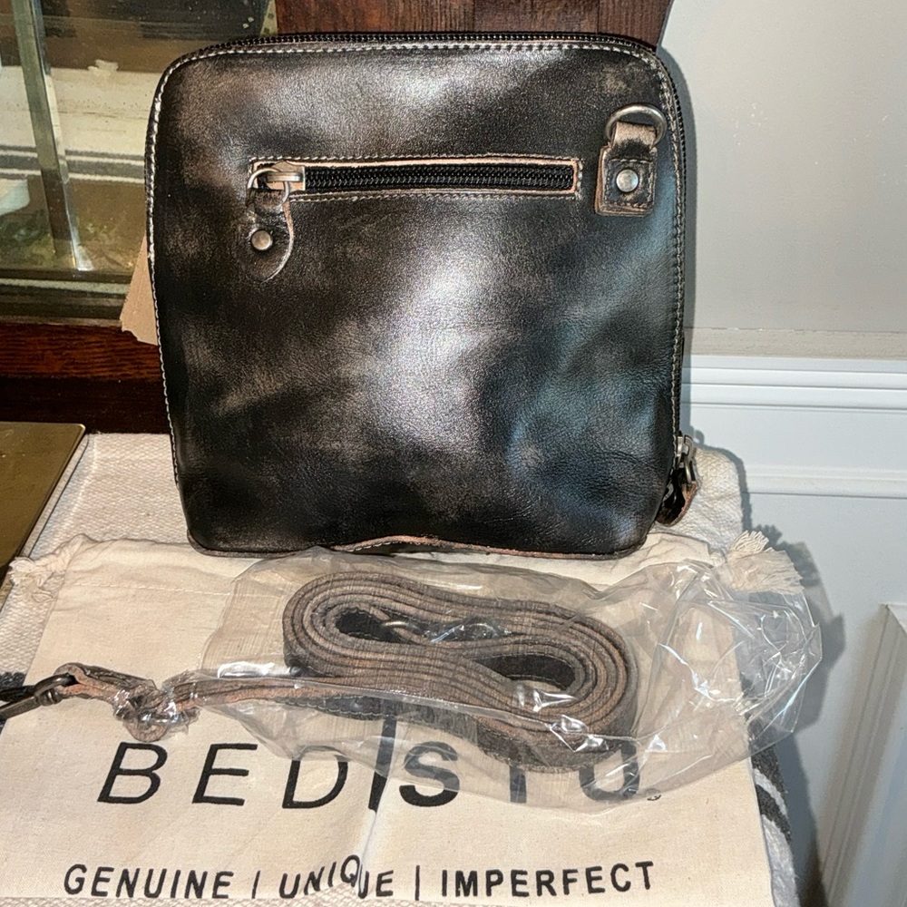 NWT Bed Stu Leather Ventura Crossbody Clutch Bag Black Hand Wash Retail $155 - Picture 2 of 13